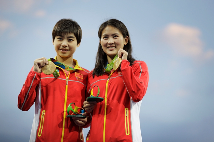 陳若琳（右）和劉蕙瑕里約奧運雙人十米台奪冠。（AP圖片）