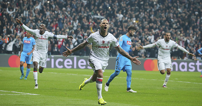 Besiktas Ricardo Quaresma runs to celebrate after scoring against Napoli during their Champions League group B soccer match, in Istanbul, Tuesday, Nov. 1, 2016. (AP Photo)
