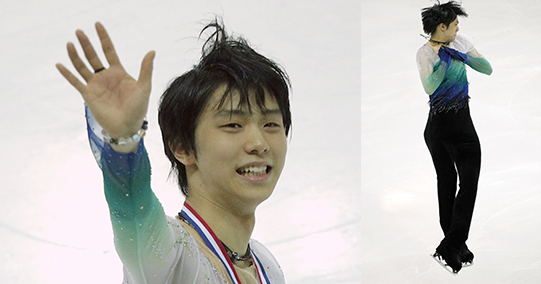 Yuzuru Hanyu of Japan celebrates after winning the Men Skating Program during ISU Grand Prix of Figure Skating Final in Marseille, southern France, Saturday, Dec. 10, 2016. (AP Photo/Christophe Ena)