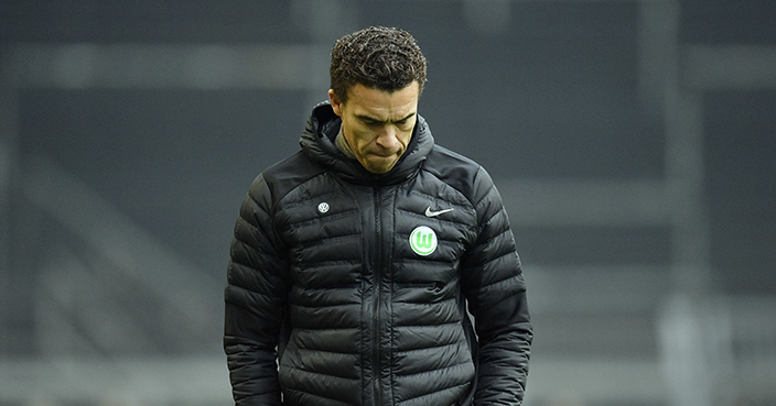 Wolfsburg's head coach Valerien Ismael looks down during the German Bundesliga soccer match between Borussia Dortmund and VfL Wolfsburg in Dortmund, Germany, Saturday, Feb. 18, 2017. (AP Photo/Martin Meissner)