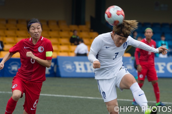 香港女足在東亞盃外圍賽第二戰力抗韓國，無奈仍大敗。（香港足球總會圖片）