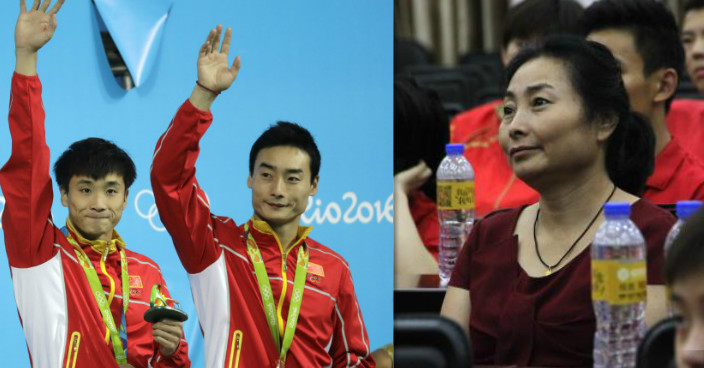 China's diver Qin Kai, left, cheers after silver medalist He Zhi of the women's 3-meter springboard diving finals accepted his marriage proposal in the Maria Lenk Aquatic Center at the 2016 Summer Olympics in Rio de Janeiro, Brazil, Sunday, Aug. 14, 2016. (AP Photo/Wong Maye-E)