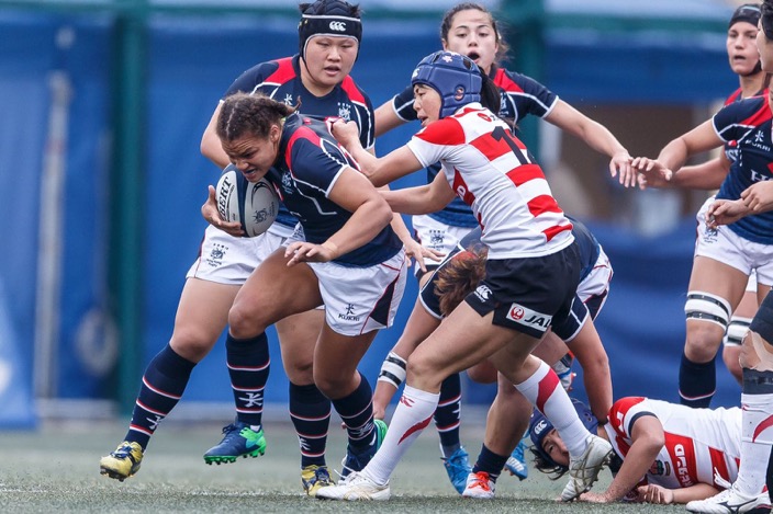 港隊力戰下不敵日本，仍然晉級明年女子十五人欖球世界盃決賽周。（香港欖球總會圖片）