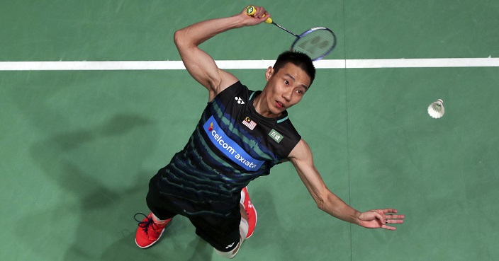 Malaysia's Chong Wei Lee plays a shot during his men's singles match during day three of the  All England Open Badminton Championships in Birmingham England Thursday March 9, 2017.  (Simon Cooper/PA via AP)