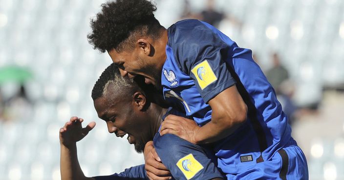 France's Marcus Thuram celebrates with his teammate Denis Phoa, top, after scoring a goal against Vietnam during their Group E soccer match in the FIFA U-20 World Cup Korea 2017 in Cheonan, South Korea, Thursday, May 25, 2017. (Choi Jae-koo/Yonhap via AP)