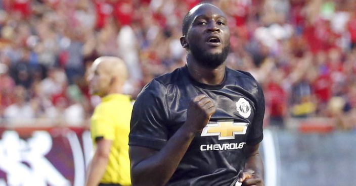 Manchester United forward Romelu Lukaku celebrates after scoring against Real Salt Lake during the first half of a friendly soccer match Monday, July 17, 2017, in Sandy, Utah. (AP Photo/Rick Bowmer)