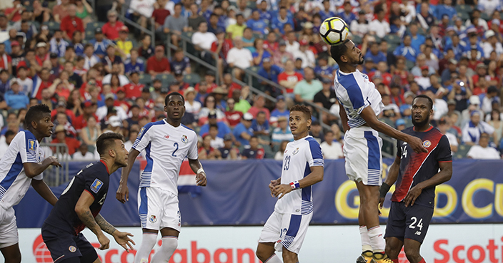 Panama's Anibal Godoy (20) scores an own goal during a CONCACAF Gold Cup quarterfinal soccer match against Costa Rica, in Philadelphia, Wednesday, July 19, 2017. (AP Photo/Matt Rourke)