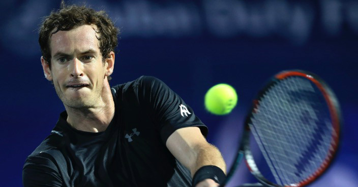 Andy Murray of Great Britain returns the ball to Malek Jaziri of Tunisia during the Dubai Tennis Championships in Dubai, United Arab Emirates, Tuesday, Feb. 28, 2017. (AP Photo/Kamran Jebreili)