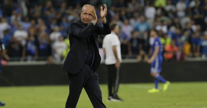 Italy's coach Giampiero Ventura leaves the pitch after his team beat Israel in the World Cup Group G qualifying soccer match in Haifa, Israel, Monday, Sept. 5, 2016. (AP Photo/Sebastian Scheiner)