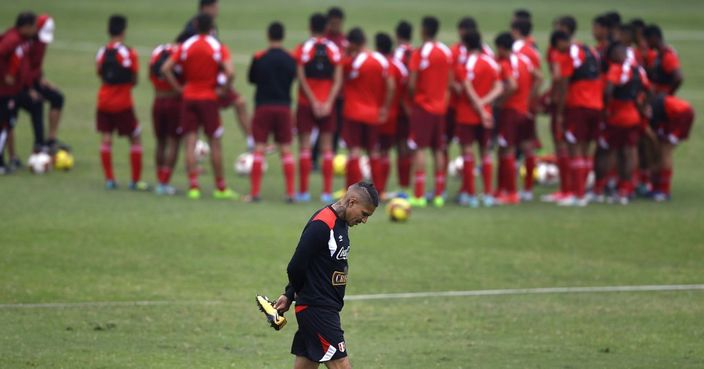 FILE- In this Tuesday, Oct. 3, 2017 file photo, Peru's Paolo Guerrero arrives for a national soccer team practice session in Lima, Peru. FIFA banned Peru captain Paolo Guerrero for one year after a positive test for cocaine, on Friday, Dec. 8, 2017, forcing the striker to miss the World Cup. (AP Photo/Martin Mejia, File)