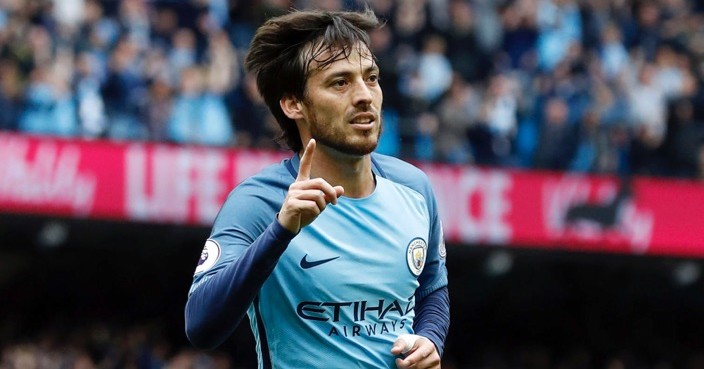 Manchester City's David Silva celebrates scoring his side's first goal of the game during the Premier League match at the Etihad Stadium, Manchester. PRESS ASSOCIATION Photo. Picture date: Saturday May 13, 2017. See PA story SOCCER Man City. Photo credit should read: Martin Rickett/PA Wire. RESTRICTIONS: EDITORIAL USE ONLY No use with unauthorised audio, video, data, fixture lists, club/league logos or 