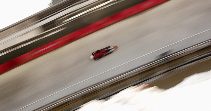 PYEONGCHANG-GUN, SOUTH KOREA - FEBRUARY 10:  Lelde Priedulena from Latvia slides during the Women's Skeleton training on day one of the PyeongChang 2018 Winter Olympic Games at Olympic Sliding Centre on February 10, 2018 in Pyeongchang-gun, South Korea.  (Photo by Adam Pretty/Getty Images)