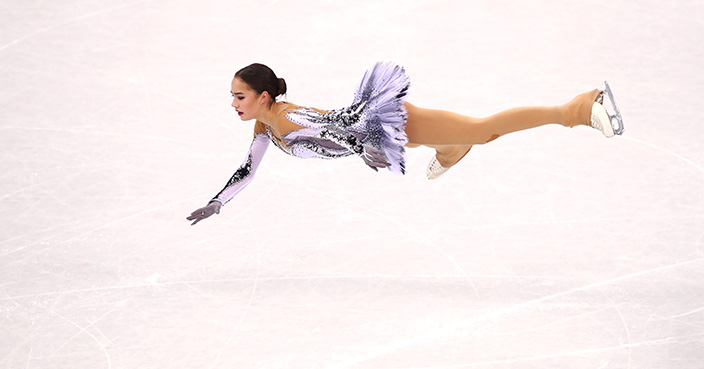 GANGNEUNG, SOUTH KOREA - FEBRUARY 21:  Alina Zagitova of Olympic Athlete from Russia competes during the Ladies Single Skating Short Program on day twelve of the PyeongChang 2018 Winter Olympic Games at Gangneung Ice Arena on February 21, 2018 in Gangneung, South Korea.  (Photo by Dean Mouhtaropoulos/Getty Images)