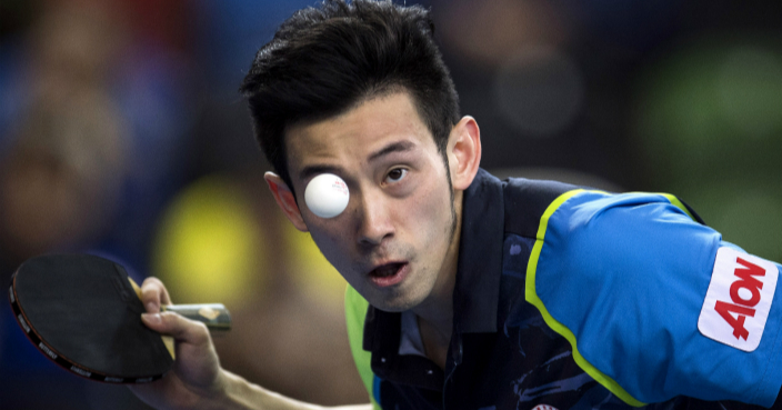 LONDON, ENGLAND - FEBRUARY 22: Chun Ting Wong of Hong Kong serves against Adar Alguetti of USA during the ITTF Team World Cup Table Tennis at Copper Box Arena on February 22, 2018 in London, England. (Photo by Justin Setterfield/Getty Images)