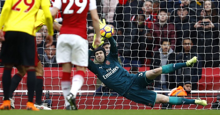 LONDON, ENGLAND - MARCH 11:  Troy Deeney (Not Pictured) of Watford sees his penalty saved by Petr Cech of Arsenal during the Premier League match between Arsenal and Watford at Emirates Stadium on March 11, 2018 in London, England.  (Photo by Julian Finney/Getty Images)