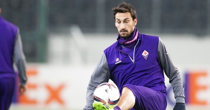 FILE - In this Feb. 15, 2017 file photo,  Davide Astori of AC Fiorentina attends a practice session in Moenchengladbach, Germany prior to a Europa League match. Fiorentina captain Davide Astori has died, the club has announced. He was 31. Astori was found in the early hours of Sunday morning March 4, 2018 in his hotel room in Udine, where the team was staying ahead of an Italian league match. (Marius Becker/dpa via AP)