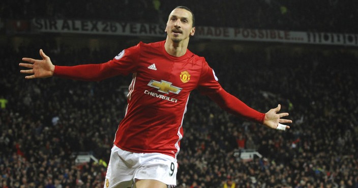 FILe - In this Dec. 26, 2016, file photo, Manchester United's Zlatan Ibrahimovic, left, celebrates after scoring his side's second goal during an English Premier League soccer match against Sunderland at Old Trafford in Manchester, England. Sources with knowledge of the deal say Ibrahimovic has signed a two-year contract with Major League Soccer to leave Manchester United and join the LA Galaxy. The sources spoke to The Associated Press on the condition of anonymity Thursday, March 22, 2018, because the deal had not been announced. The agreement was first reported by the Los Angeles Times. (AP Photo/Rui Vieira, File)