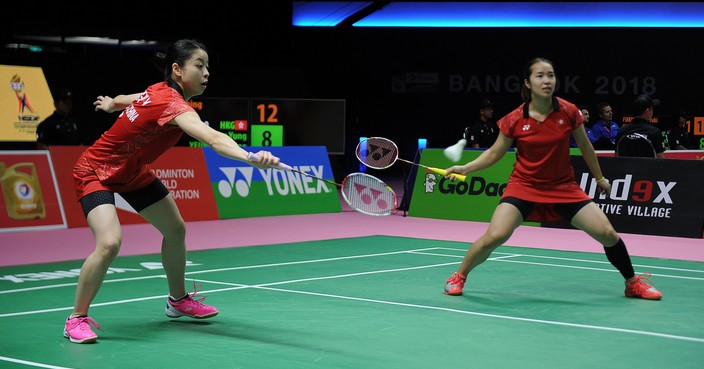 BANGKOK, THAILAND - MAY 20:  Ng Wing Yung and Yeung Nga Ting of Hong Kong compete against Hsu Ya Ching and Wu Ti Jung of Chinese Taipei during qualification match on day one of the BWF Thomas & Uber Cup at Impact Arena on May 20, 2018 in Bangkok, Thailand.  (Photo by Robertus Pudyanto/Getty Images)