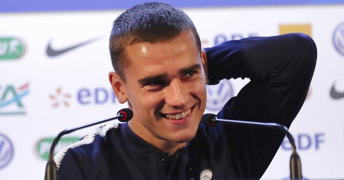 France's Antoine Griezmann smiles as he answers to journalists during a press conference at the 2018 soccer World Cup in Istra, Russia, Tuesday, June 12, 2018. (AP Photo/David Vincent)