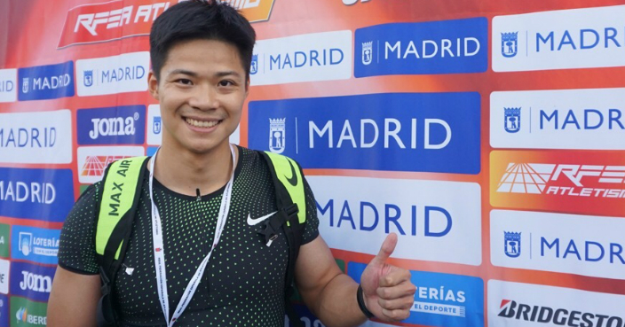 蘇炳添在馬德里的100米賽事跑出9秒91，平了亞洲紀錄。 蘇炳添微博圖片