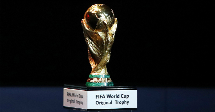 The World Cup trophy is placed on display during the 2018 soccer World Cup draw in the Kremlin in Moscow, Friday Dec. 1, 2017. (AP Photo/Pavel Golovkin)