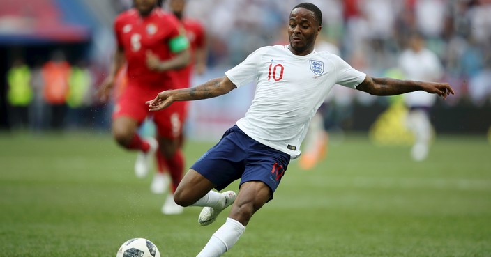 NIZHNY NOVGOROD, RUSSIA - JUNE 24:  Raheem Sterling of England passes the ball during the 2018 FIFA World Cup Russia group G match between England and Panama at Nizhny Novgorod Stadium on June 24, 2018 in Nizhny Novgorod, Russia.  (Photo by Clive Mason/Getty Images)