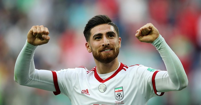 SAINT PETERSBURG, RUSSIA - JUNE 15:  Alireza Jahanbakhsh of Iran celebrates his side's win following the 2018 FIFA World Cup Russia group B match between Morocco and Iran at Saint Petersburg Stadium on June 15, 2018 in Saint Petersburg, Russia.  (Photo by Richard Heathcote/Getty Images)