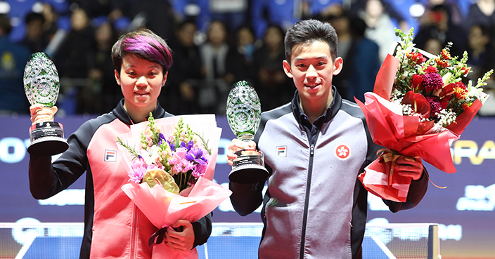 去年12月國際乒聯巡迴賽總決賽夥拍杜凱栞贏得首次設項的混雙冠軍。 Getty圖片