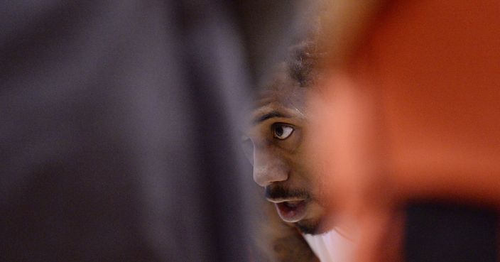 Toronto Raptors forward Kawhi Leonard (2) listens during a huddle in the second half of the team's NBA basketball game against the Utah Jazz in Toronto on Tuesday, Jan. 1, 2019. (Frank Gunn/The Canadian Press via AP)