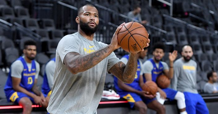LAS VEGAS, NEVADA - OCTOBER 10:  DeMarcus Cousins #0 of the Golden State Warriors attends a shootaround ahead of the team's preseason game against the Los Angeles Lakers at T-Mobile Arena on October 10, 2018 in Las Vegas, Nevada. NOTE TO USER: User expressly acknowledges and agrees that, by downloading and or using this photograph, User is consenting to the terms and conditions of the Getty Images License Agreement.  (Photo by Ethan Miller/Getty Images)