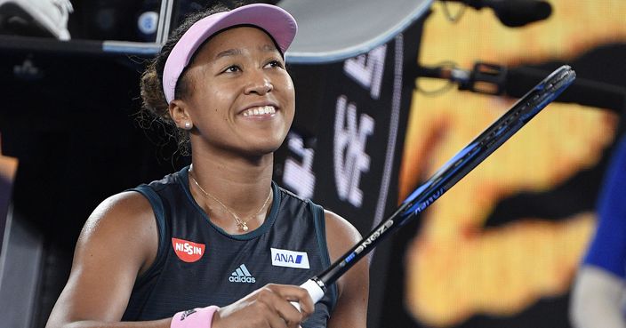 Japan's Naomi Osaka celebrates after defeating Karolina Pliskova of the Czech Republic in their semifinal at the Australian Open tennis championships in Melbourne, Australia, Thursday, Jan. 24, 2019. (AP Photo/Andy Brownbill)