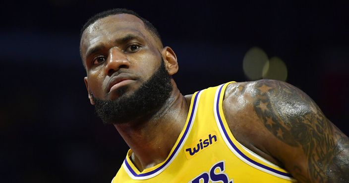 Los Angeles Lakers forward LeBron James stands on the court during the second half of an NBA basketball game against the Los Angeles Clippers Thursday, Jan. 31, 2019, in Los Angeles. The Lakers won 123-120. (AP Photo/Mark J. Terrill)