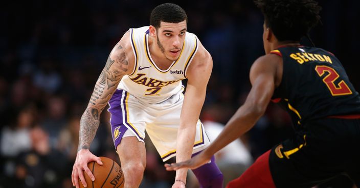 LOS ANGELES, CA - JANUARY 13:  Lonzo Ball #2 of the Los Angeles Lakers dribbles as Collin Sexton #2 of the Cleveland Cavaliers defends during the first half of a game at Staples Center on January 13, 2019 in Los Angeles, California.  NOTE TO USER: User expressly acknowledges and agrees that, by downloading and or using this photograph, User is consenting to the terms and conditions of the Getty Images License Agreement.  (Photo by Sean M. Haffey/Getty Images)