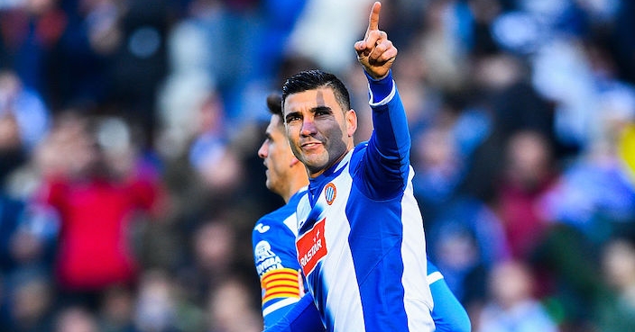 during the La Liga match between RCD Espanyol and Sevilla FC at Cornella-El Prat stadium on January 29, 2017 in Barcelona, Spain.