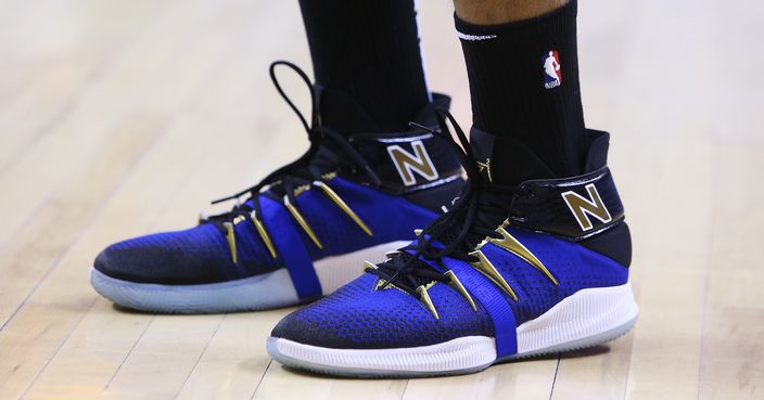 TORONTO, ON - MAY 12:  The shoes worn by Kawhi Leonard #2 of the Toronto Raptors during warmup, prior to Game Seven of the second round of the 2019 NBA Playoffs against the Philadelphia 76ers at Scotiabank Arena on May 12, 2019 in Toronto, Canada.  NOTE TO USER: User expressly acknowledges and agrees that, by downloading and or using this photograph, User is consenting to the terms and conditions of the Getty Images License Agreement.  (Photo by Vaughn Ridley/Getty Images)