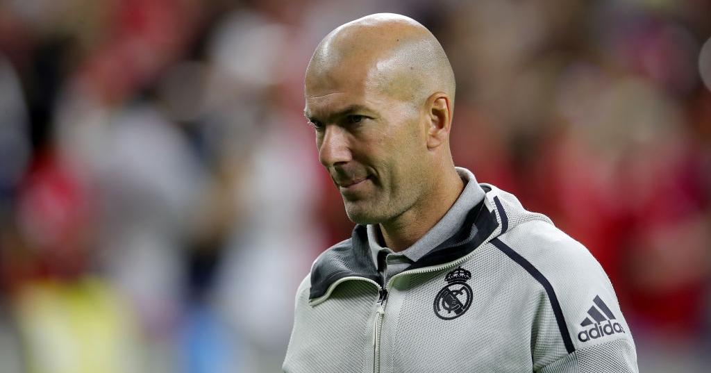 HOUSTON, TEXAS - JULY 20: Zinedine Zidane, head coach of Real looks on after  the International Champions Cup match between Bayern Muenchen and Real Madrid in the 2019 International Champions Cup at NRG Stadium on July 20, 2019 in Houston, Texas.  (Photo by Alexander Hassenstein/Bongarts/Getty Images)