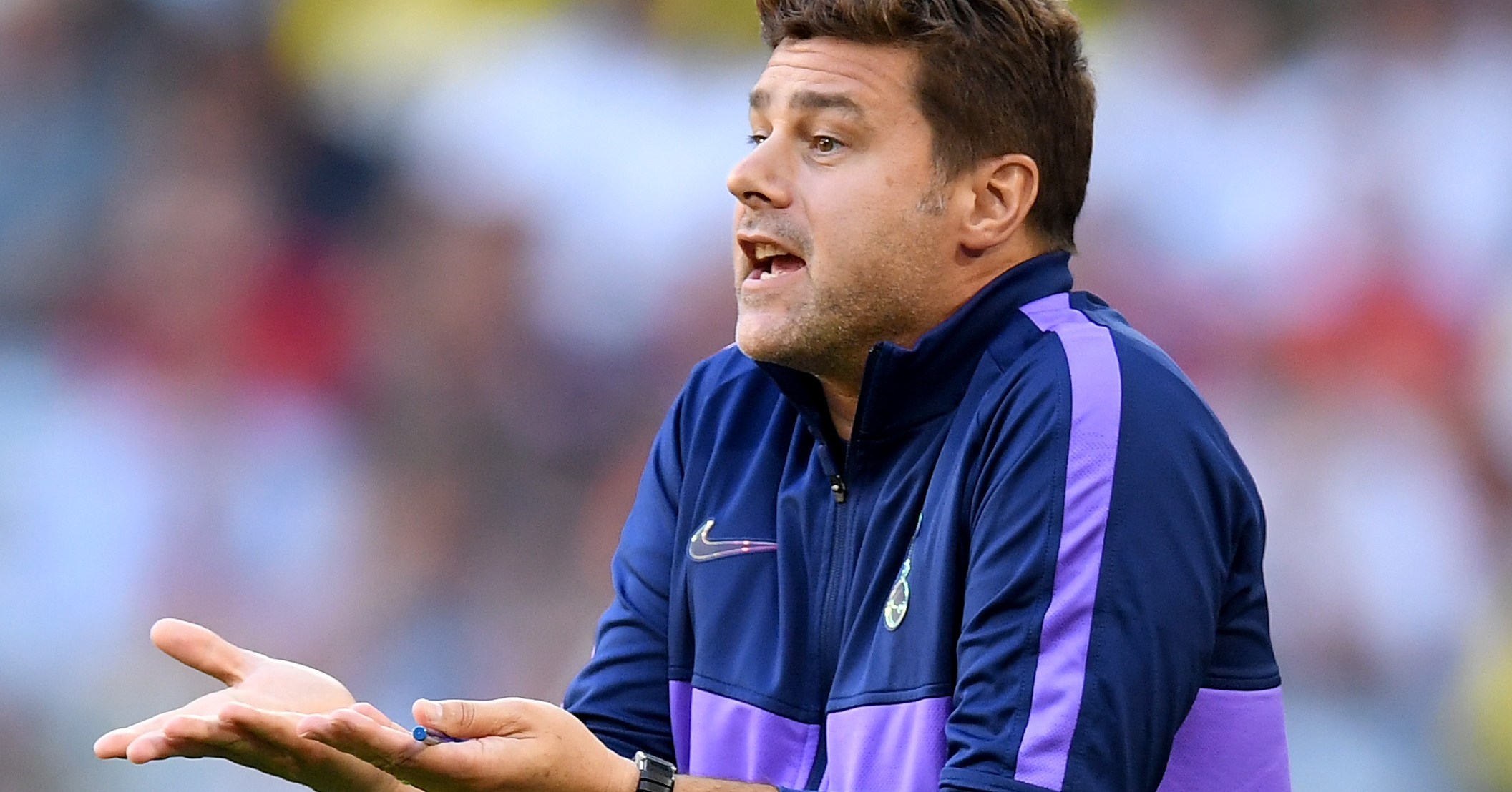 MUNICH, GERMANY - JULY 30: Mauricio Pochettino, head coach of Tottenham gestures during the Audi Cup 2019 semi final match between Real Madrid and Tottenham Hotspur at Allianz Arena on July 30, 2019 in Munich, Germany. (Photo by Matthias Hangst/Bongarts/Getty Images)