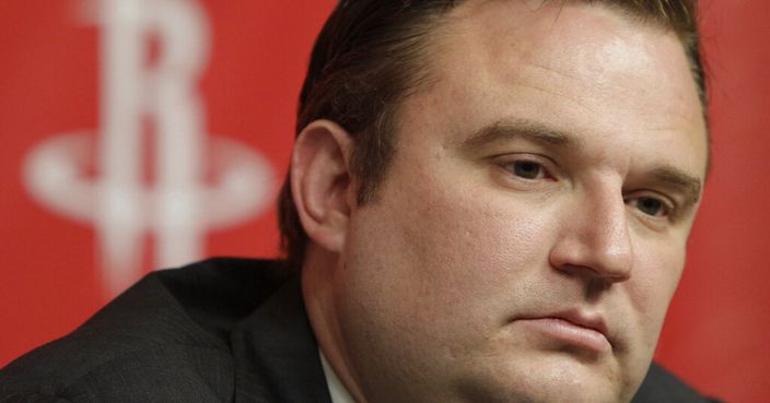 FILE - In this April 19, 2011, file photo, Houston Rockets general manager Daryl Morey discusses the direction of the team with the media during a basketball news conference, in Houston, after the decision to part ways with NBA basketball head coach Rick Adelman. Morey tried Sunday, Oct. 6, 2019 to defuse the rapidly growing fallout over his deleted tweet that showed support for Hong Kong anti-government protesters, saying he did not intend to offend any of the team's Chinese fans or sponsors. (AP Photo/Pat Sullivan, File)