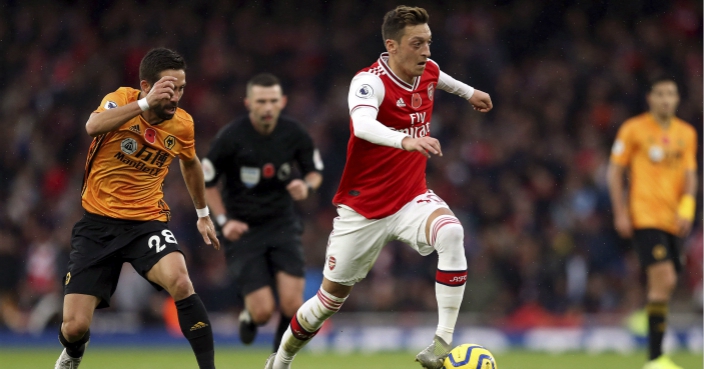 Arsenal’s Mesut Ozil in action during the Premier League match at The Emirates Stadium, London. PA Photo. Picture date: Saturday November 2, 2019, See PA story SOCCER Arsenal. Photo credit should read: Paul Harding/PA Wire. RESTRICTIONS: EDITORIAL USE ONLY No use with unauthorised audio, video, data, fixture lists, club/league logos or 