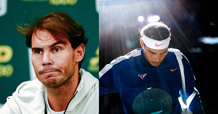 Spain's Rafael Nadal speaks during a press conference after pulling out of the Paris Masters tennis tournament in Paris, Saturday, Nov. 2, 2019, due to an injury. (AP Photo/Kamil Zihnioglu)