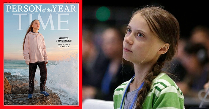 This photo provided by Time magazine shows Greta Thunberg, who has been named Time’s youngest “person of the year” on Wednesday, Dec. 11, 2019.   The media franchise said Wednesday on its website that Thunberg is being honored for work that transcends backgrounds and borders.  (Time via AP)