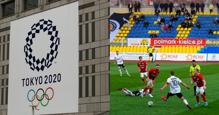 FILE In this Friday, March 27, 2020 file photo, players in action during the Belarus Championship soccer match between Torpedo-BelAZ Zhodino and Belshina Bobruisk in the town of Zhodino, Belarus. Amid concern about the coronavirus pandemic, Belarus' president made a public appearance in protective gear much different from the face masks and hazmat suits seen around the world. Alexander Lukashenko was clad in a helmet and knee guards for a hockey game at a rink full of spectators.Belarus is the only nation in Europe still hosting professional soccer games with fans in the stadium. The new coronavirus causes mild or moderate symptoms for most people, but for some, especially older adults and people with existing health problems, it can cause more severe illness or death. (AP Photo/Sergei Grits, File)