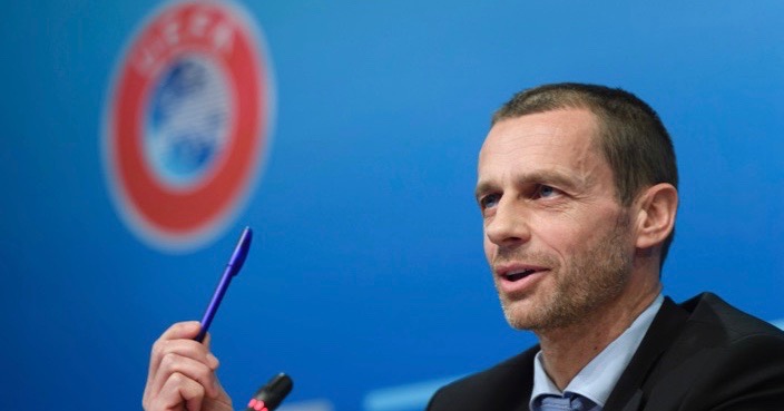 UEFA president Aleksander Ceferin speaks during a news conference after the meeting of the UEFA Executive Committee at the UEFA headquarters, in Nyon, Switzerland, Thursday, Feb. 9, 2017. Ceferin said Europe will formally ask FIFA for at least 16 places in the expanded 48-team World Cup. (Martial Trezzini/Keystone via AP)