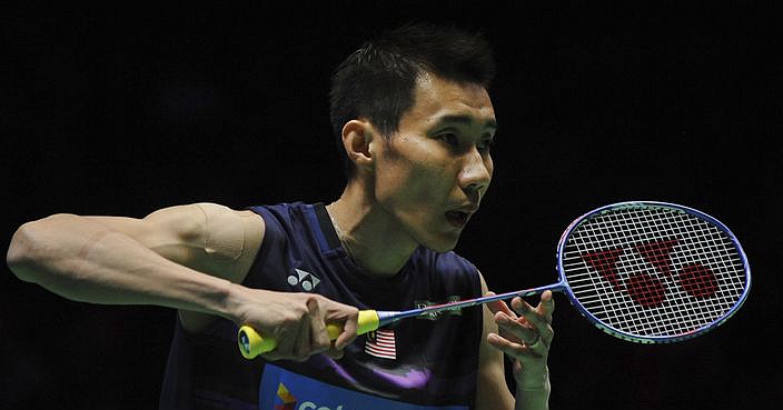 Malaysia's Lee Chong Wei prepares to play a return during the mens singles final between Malaysia's Lee Chong Wei and China's Shi Yuqi at the All England Open Badminton Championships in Birmingham, England, Sunday, March 12, 2017. (AP Photo/Rui Vieira)